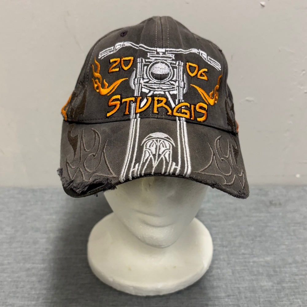 Hot Leathers Hat Mens OSFM Grey 2006 Sturgis Motorcycle Rally Distressed Flame